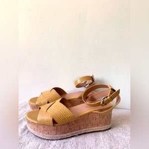 Marc Fisher Yellow Croc Carlin Espadrille Sandal Wedges